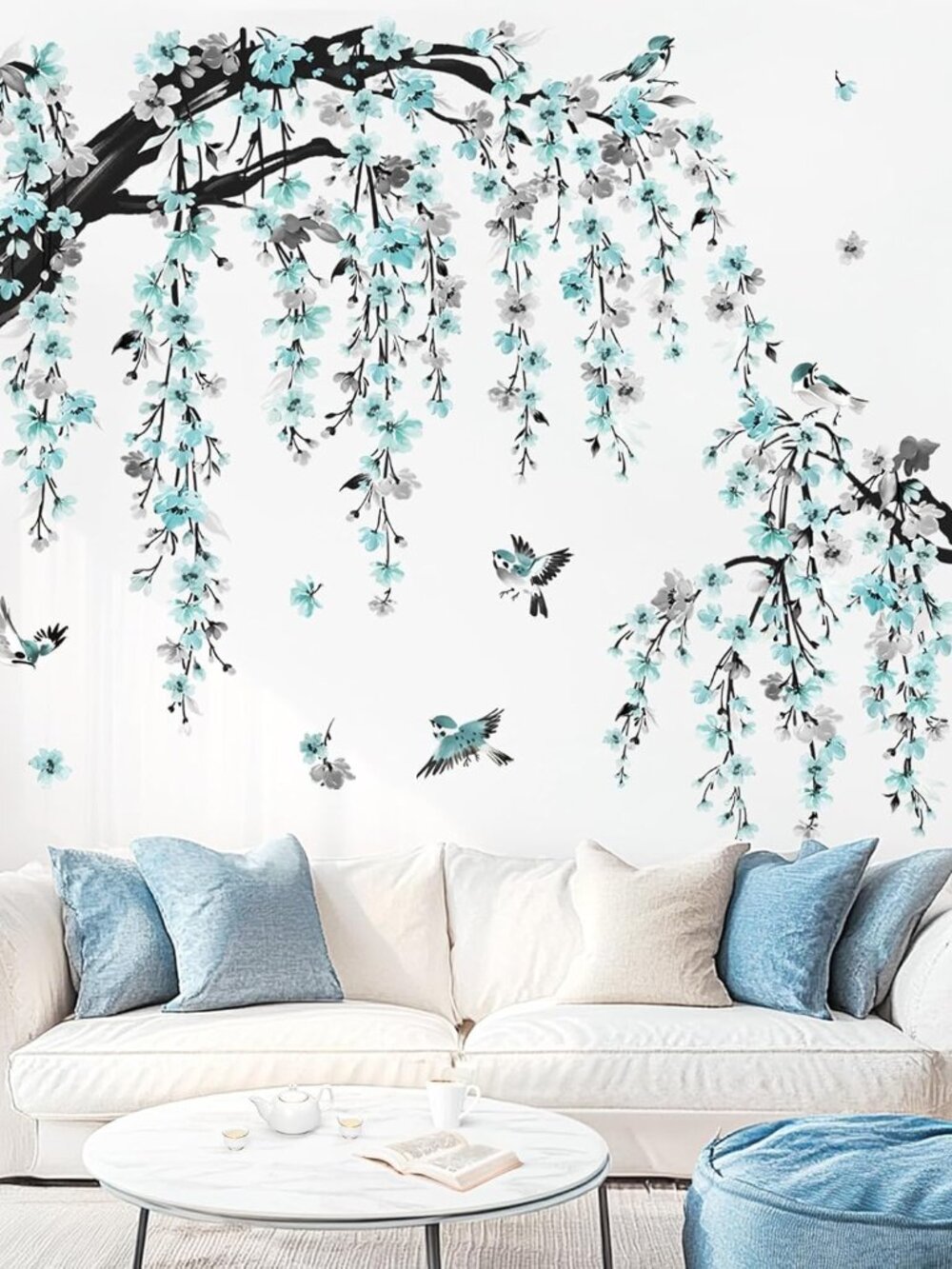 Blue Flower Branch Wall Decals Blossom Tree Branches Wall Stickers